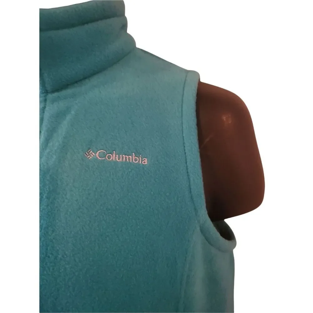 Columbia Fleece Vest Youth Sz L Aqua Blue Sleeveless Full‎ Zip Everyday Winter